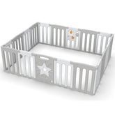 Coolever Baby Playpen Baby Fence 16+2 Panels (Grey & White Stars)